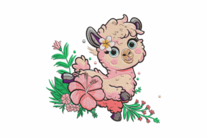 Cute Llama with Flowers Embroidery Design