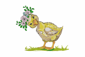 Cute Duckling with Flower Crown Embroidery Design