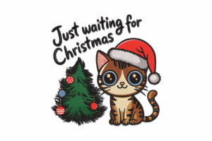 Just Waiting for Christmas Cat Embroidery Design