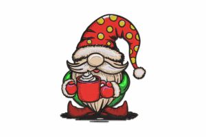 Christmas Gnome with Polka Dot Hat & Cocoa Embroidery Design