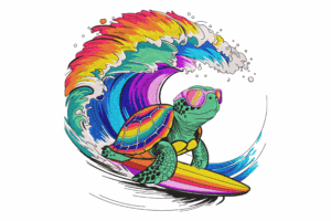 Surfing Turtle Embroidery Design
