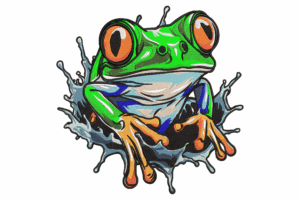 Tree Frog Splash Embroidery Design