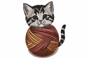Adorable Kitten in Yarn Ball Embroidery Design