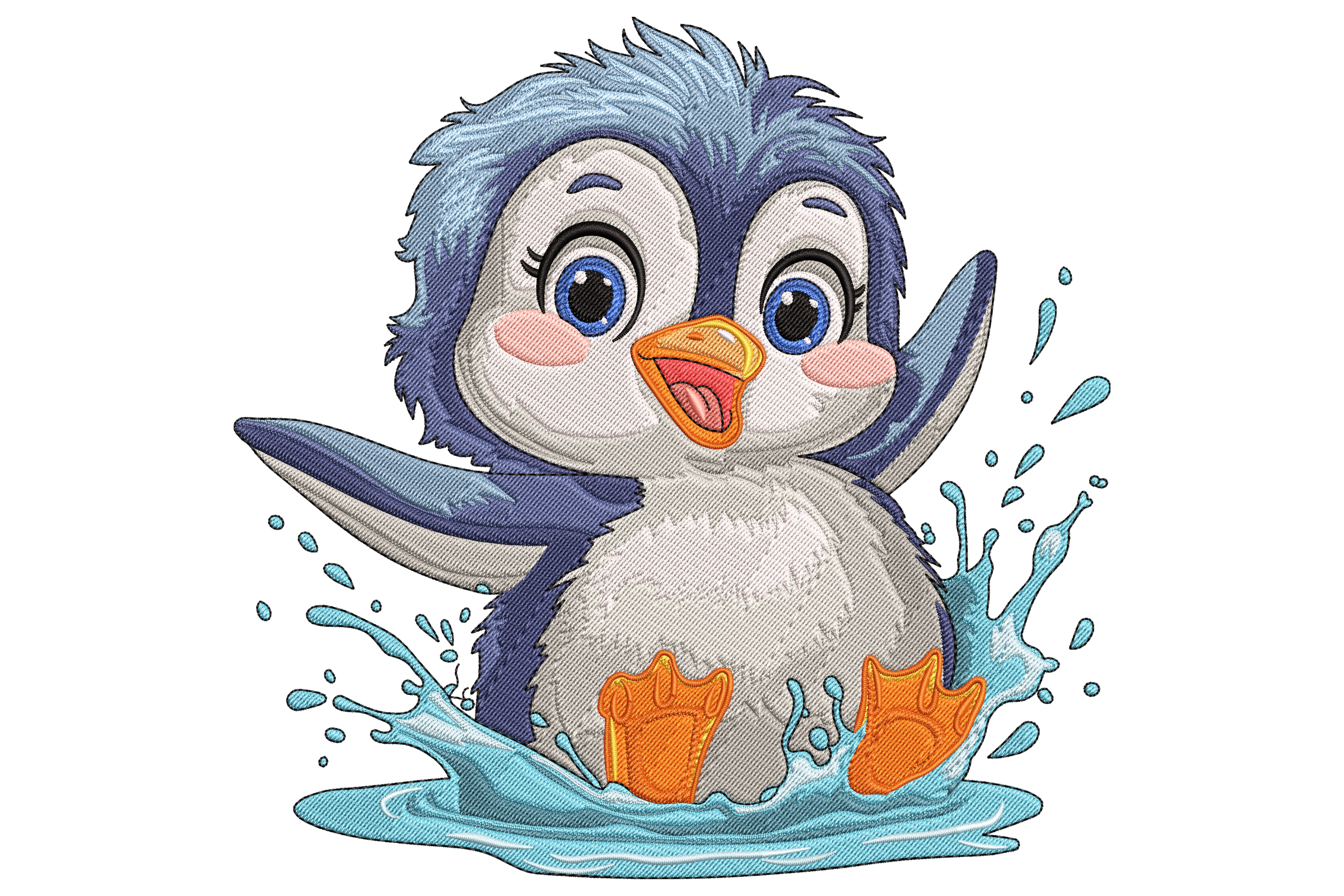 Adorable Penguin Splash Embroidery Design