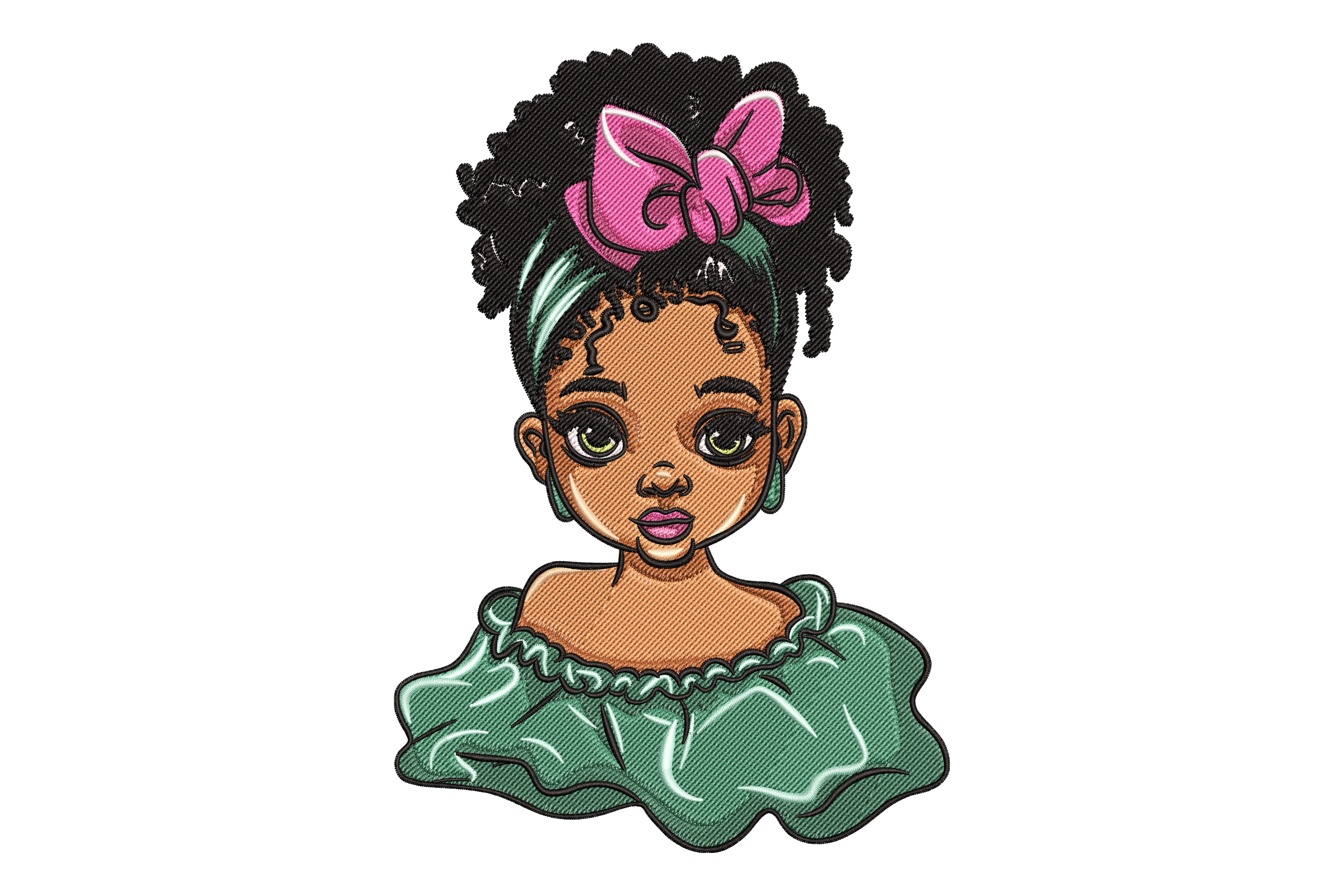 Afro Girl with Bow Embroidery Design