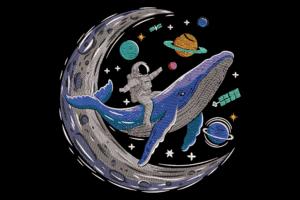 Astronaut Riding Whale in Space Embroidery Design