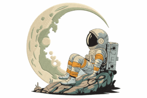 Astronaut Sitting by the Moon Embroidery Design