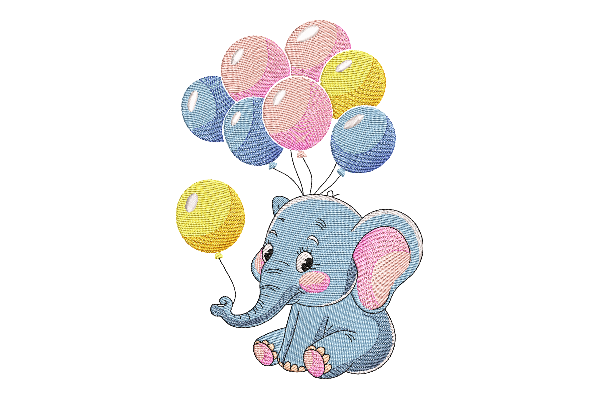 Baby Elephant with Balloons Embroidery Design