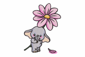 Baby Elephant with Pink Flower Embroidery Design