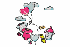 Baby Essentials with Heart Balloons Embroidery Design