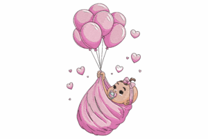 Baby Girl with Balloons Embroidery Design