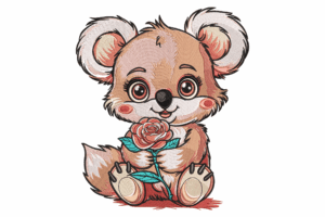 Bear Holding Rose Embroidery Design