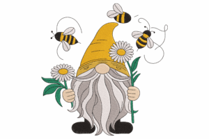 Bee Gnome Embroidery Design