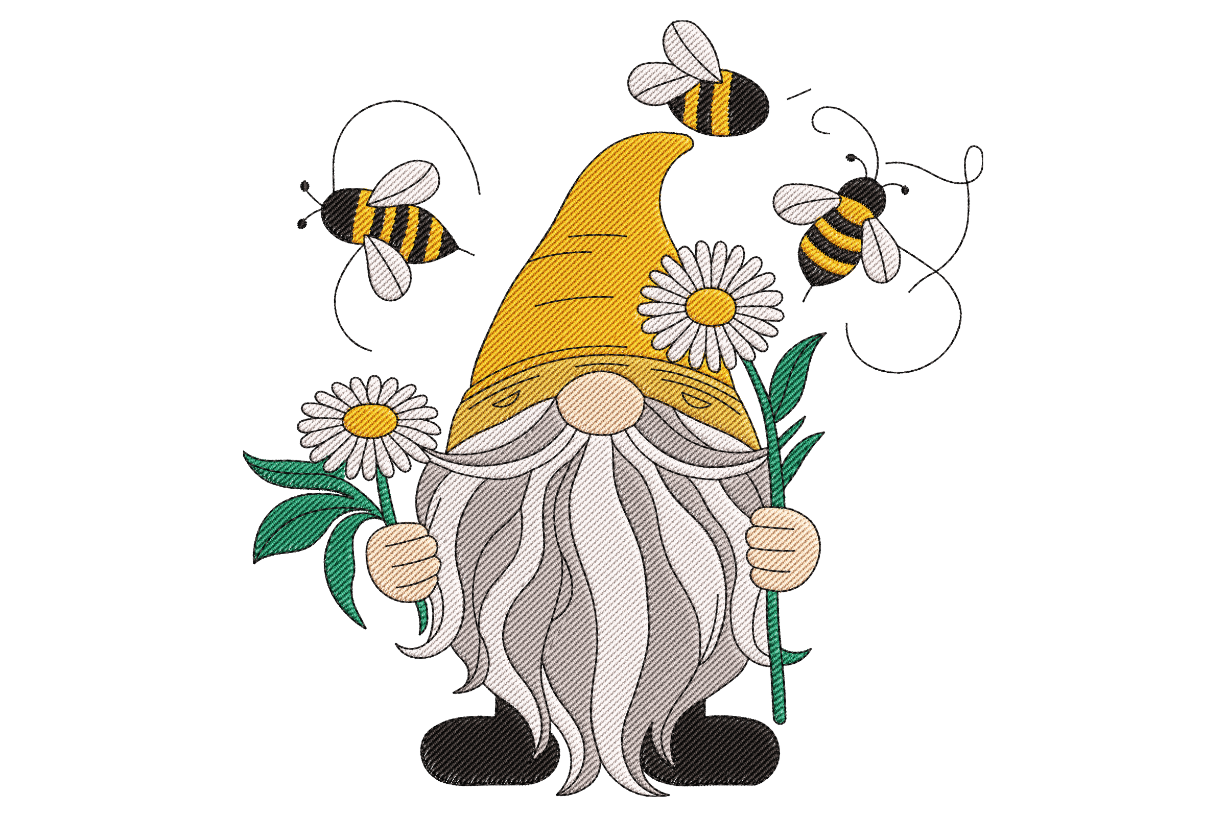 Bee Gnome Embroidery Design