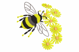 Bee and Daisy Flower Embroidery Design