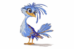 Blue Cartoon Bird Embroidery Design