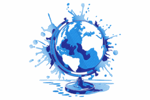 Blue Globe Splash Embroidery Design