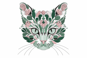 Botanical Cat Machine Embroidery Design