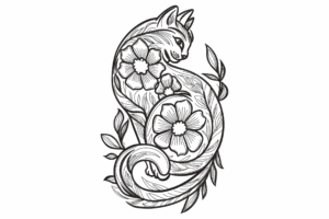 Botanical Cat Silhouette Machine Embroidery Design