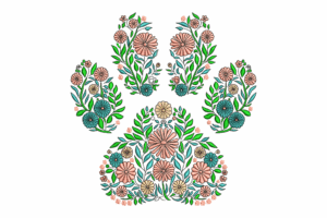 Botanical Pet Paw Embroidery Design