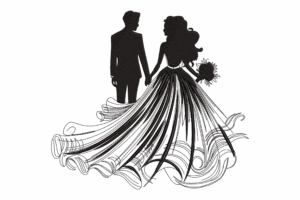 Bride and Groom Silhouette Embroidery Design
