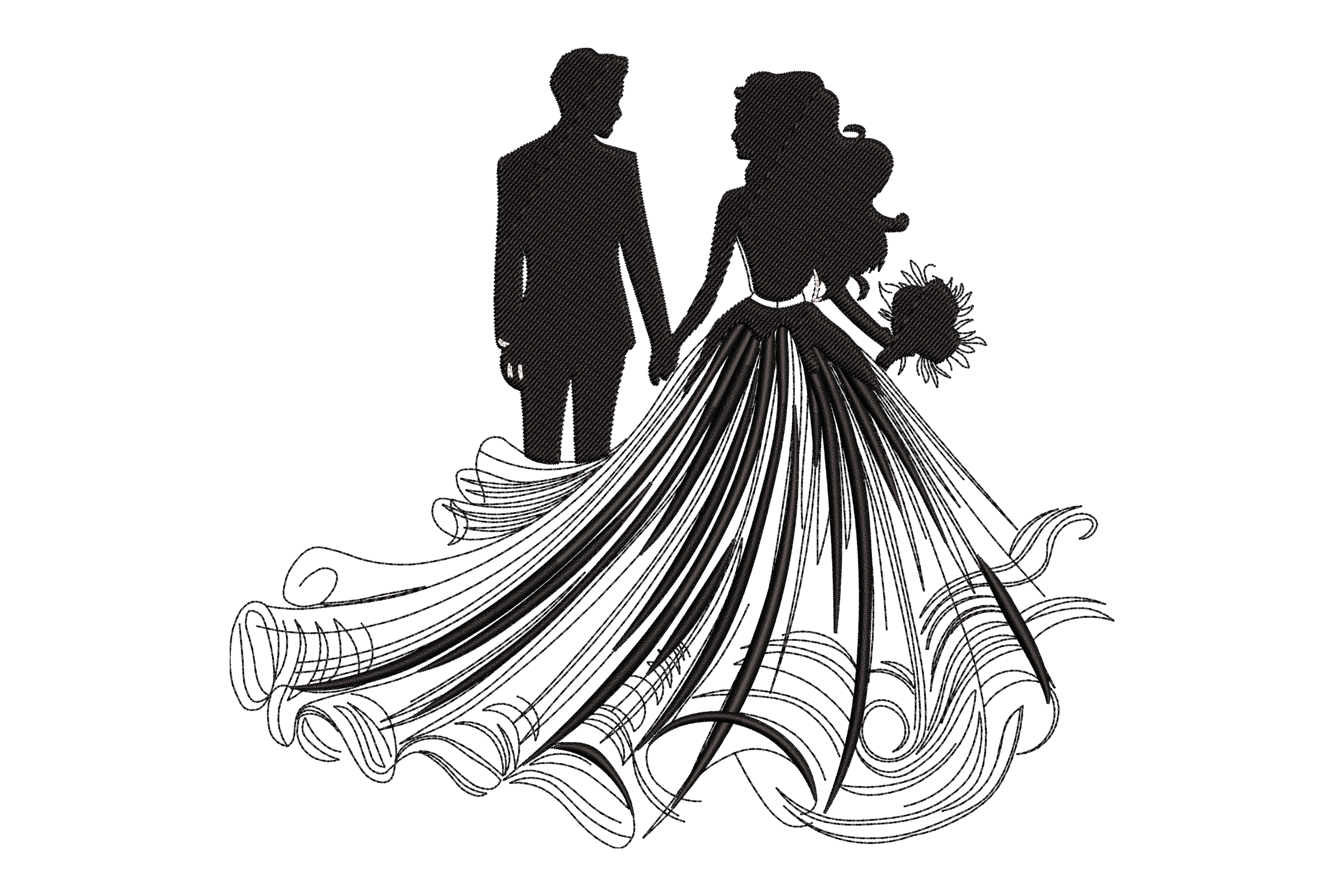 Bride and Groom Silhouette Embroidery Design