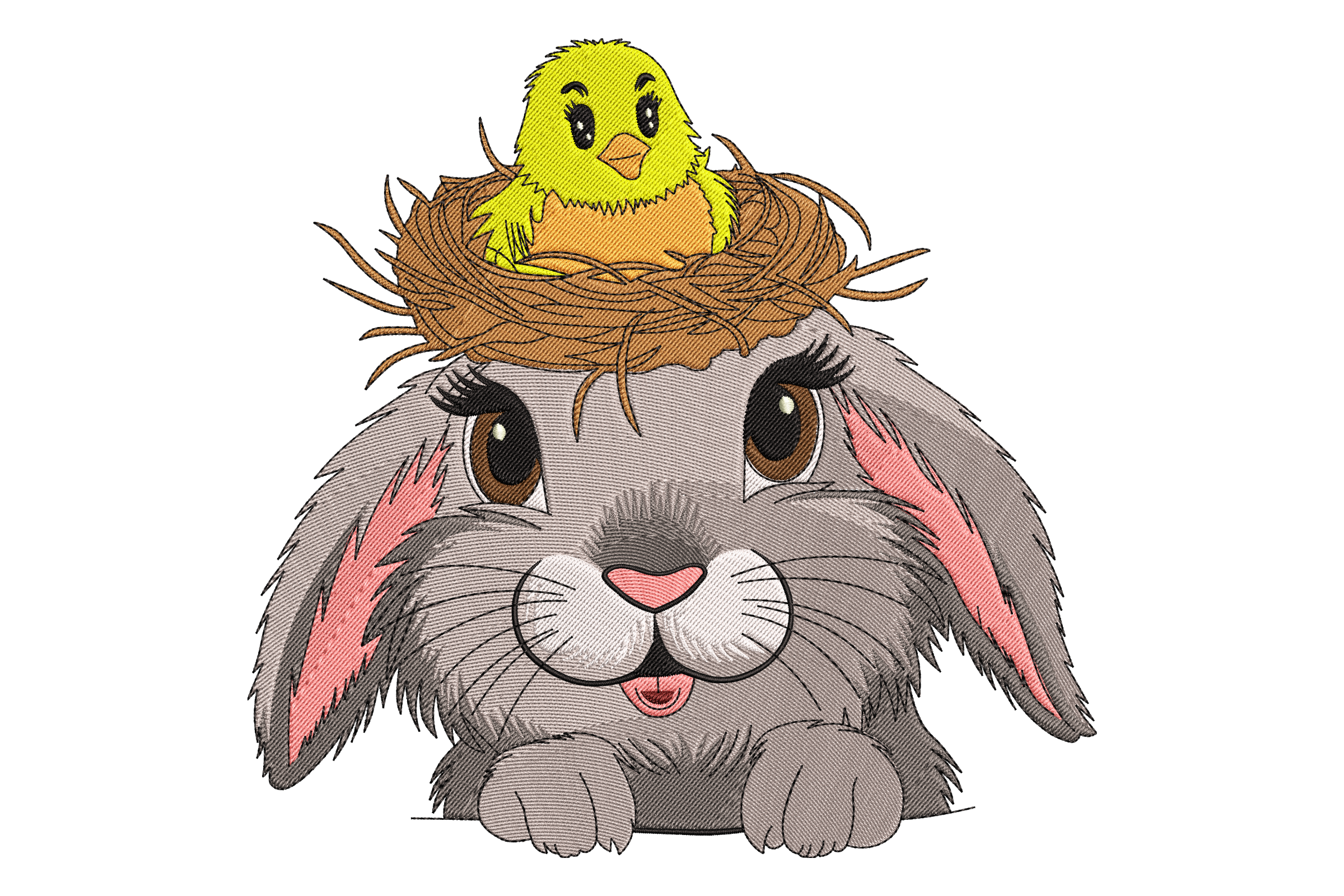 Bunny with Nest and Chick Embroidery Design