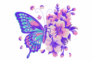 Butterfly with Flowers Embroidery Design