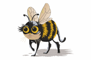 Cat Bee Embroidery Design