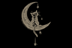 Cat on Crescent Moon Embroidery Design