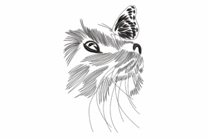 Cat with Butterfly Line Art Embroidery Design