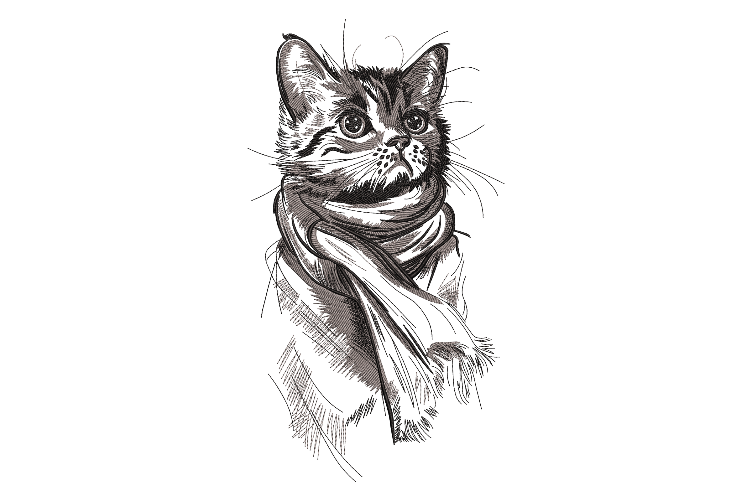 Cat with Scarf Embroidery Design