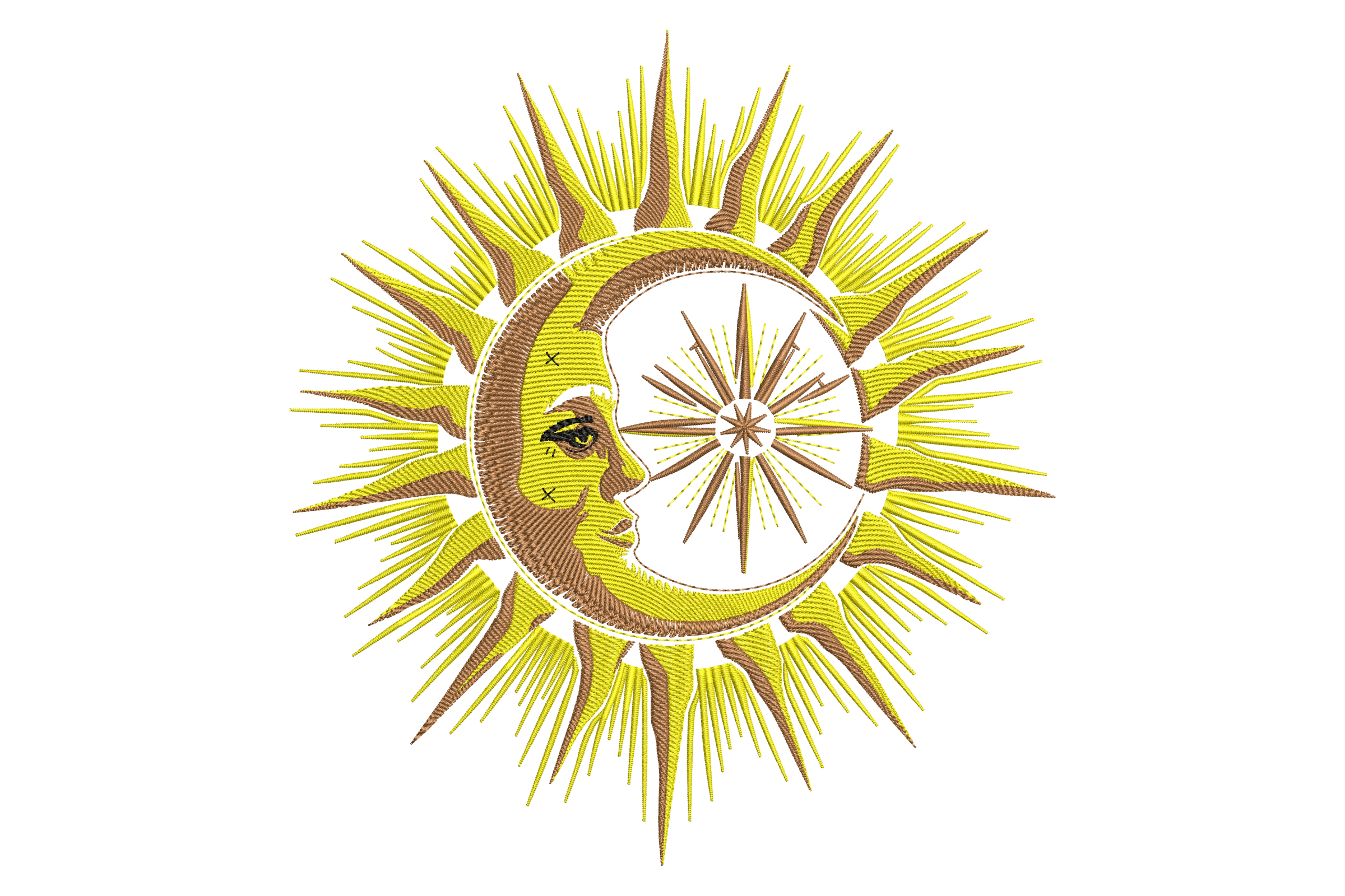 Celestial Sun and Moon Embroidery Design