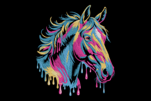 Color Splash Dripping Horse Head Embroidery Design