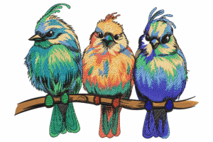 Colorful Birds on a Branch Embroidery Design