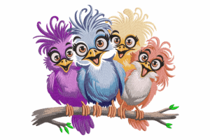 Colorful Cartoon Birds Embroidery Design