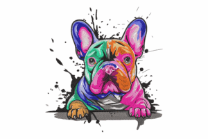 Colorful French Bulldog Embroidery Design