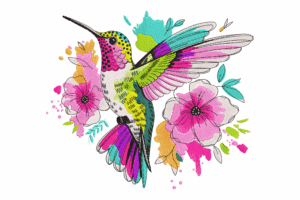 Colorful Hummingbird with Flowers Embroidery Design