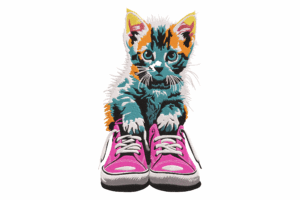 Colorful Kitten in Sneakers Embroidery Design