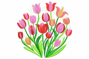 Colorful Tulip Garden Embroidery Design
