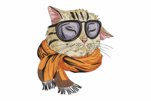 Cool Cat with Scarf Embroidery Design