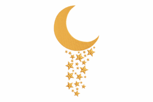 Crescent Moon and Falling Stars Embroidery Design