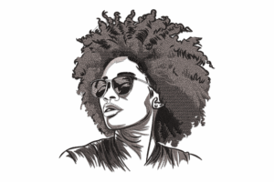 Curly Hair and Sunglasses Afro Woman Embroidery Design