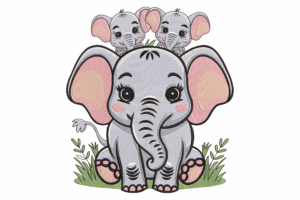 Cute Baby Elephant Family Embroidery Design
