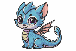 Cute Blue Baby Dragon Embroidery Design