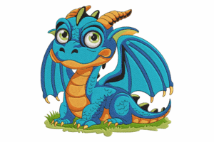 Cute Blue Dragon Embroidery Design