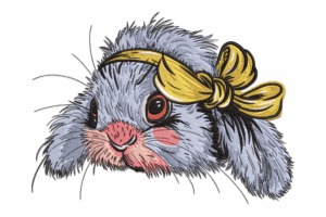 Cute Bunny with Bow Embroidery Design
