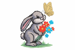 Cute Bunny with Flowers Embroidery Design