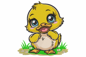 Cute Cartoon Duckling with Big Eyes Embroidery Design