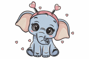 Cute Cartoon Elephant Embroidery Design